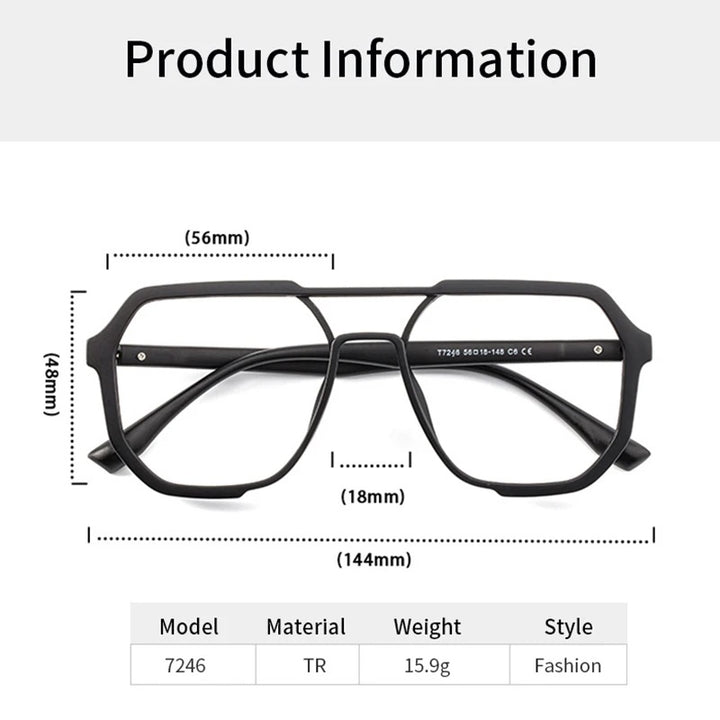 Xbora Unisex Full Rim Square Double Bridge Tr 90 Alloy Eyeglasses 7246 — view 2 | Xbora at FuzWeb