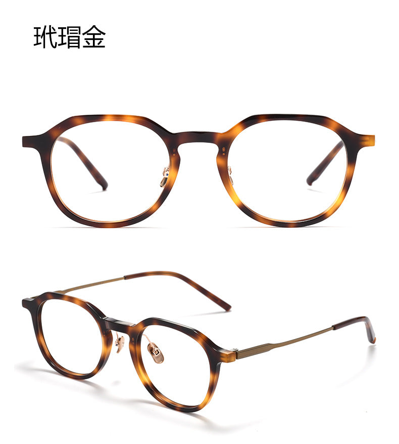 Bclear Unisex Full Rim Polygon Round Acetate Titanium Eyeglasses 298112.
