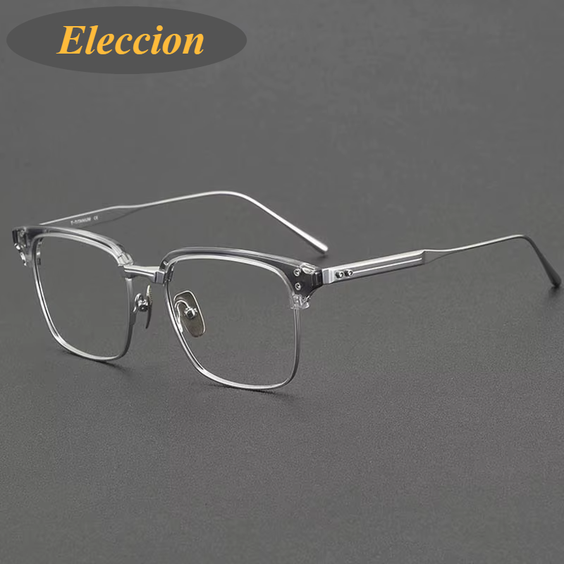 Eleccion Unisex Full Rim Square Acetate Titanium Eyeglasses 84431