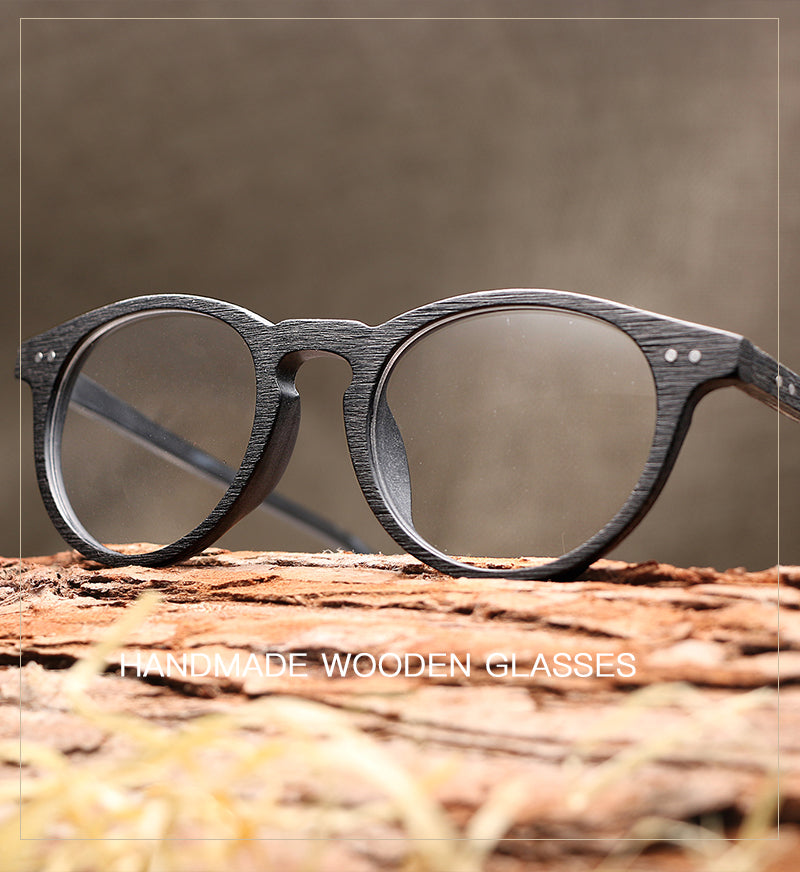 Hdcrafter Unisex Full Rim Round Wood Frame Eyeglasses Lhb030 — view 1 | Hdcrafter Eyeglasses at FuzWeb