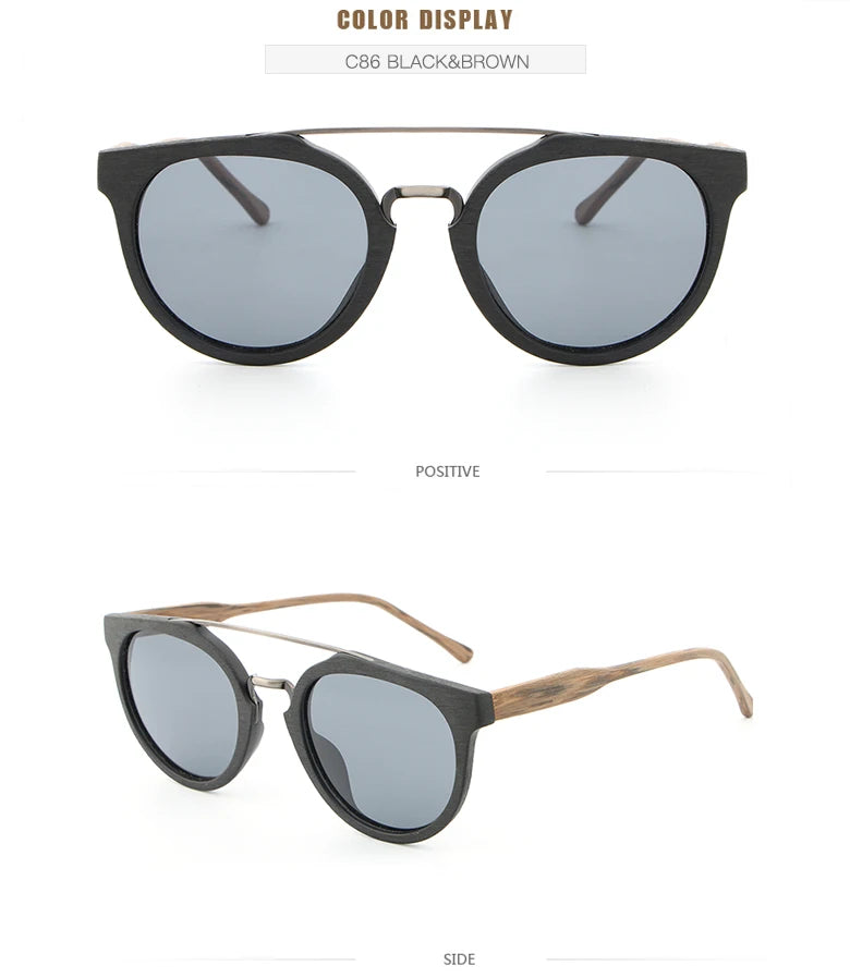 Hdcrafter Unisex Full Rim Round Wood Metal Frame Polarized Sunglasses Lhb023 — view 18 | Hdcrafter Sunglasses at FuzWeb