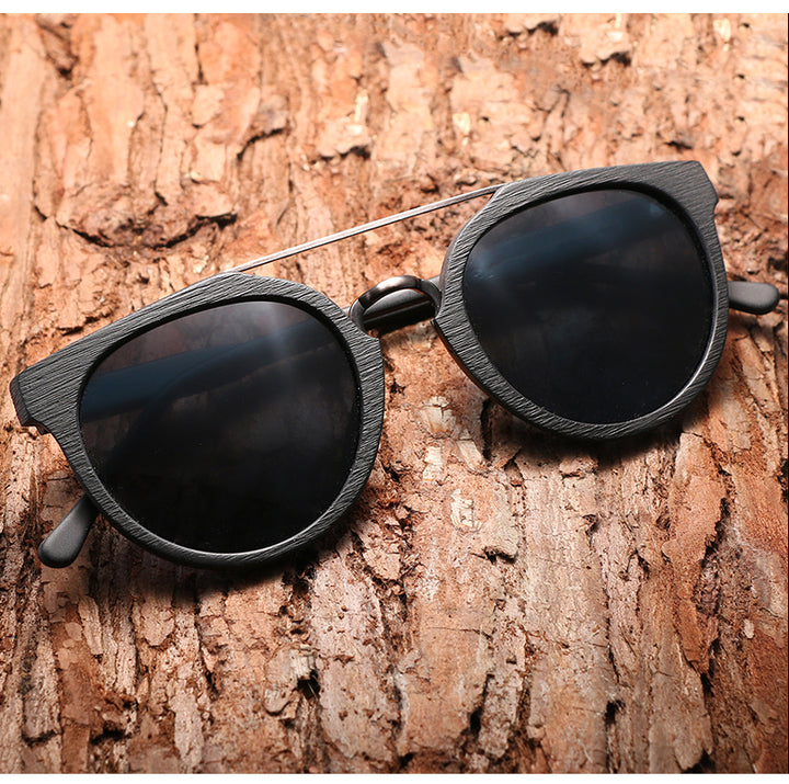 Hdcrafter Unisex Full Rim Round Wood Metal Frame Polarized Sunglasses Lhb023 — view 2 | Hdcrafter Sunglasses at FuzWeb