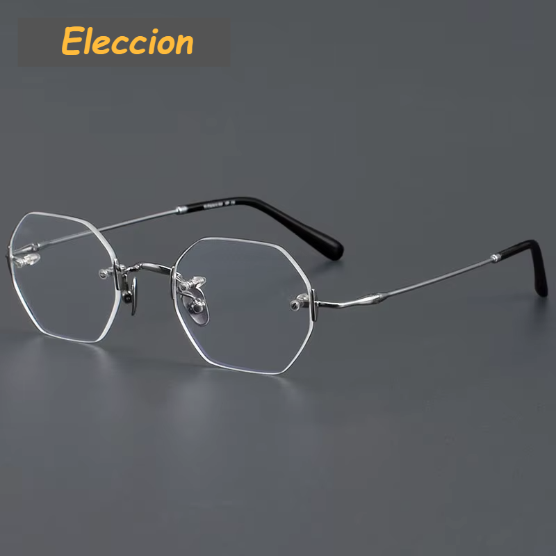 Eleccion Women's Rimless Polygon Titanium Eyeglasses 94009 Rimless Eleccion Silver