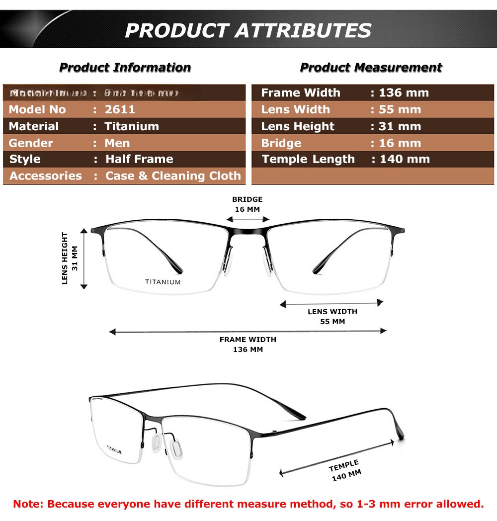 Chashma Mens Semi Rim Square Titanium Eyeglasses 2611 — view 1 | Chashma at FuzWeb