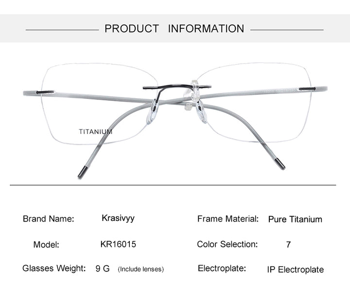 Krasivyy Unisex Rimless Oval Titanium Eyeglasses 1615 — view 3 | Krasivyy at FuzWeb
