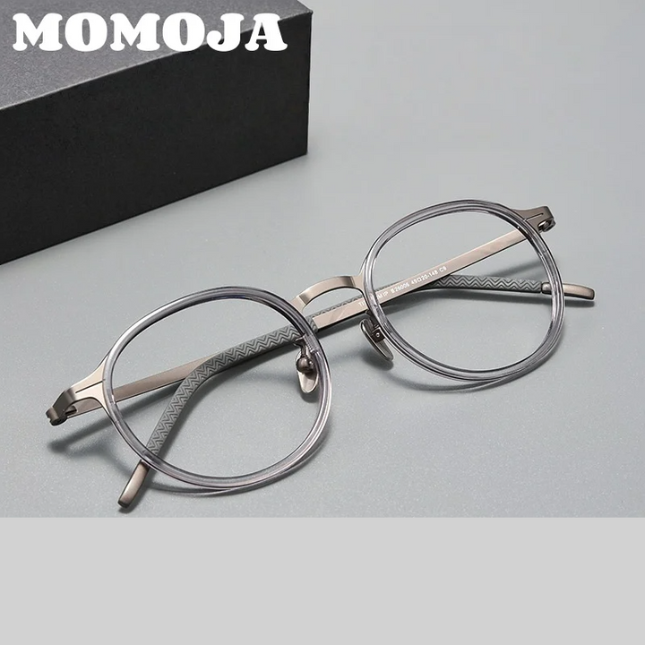 Momoja Unisex Full Rim Flat Top Round Titanium Tr 90 Eyeglasses 26061