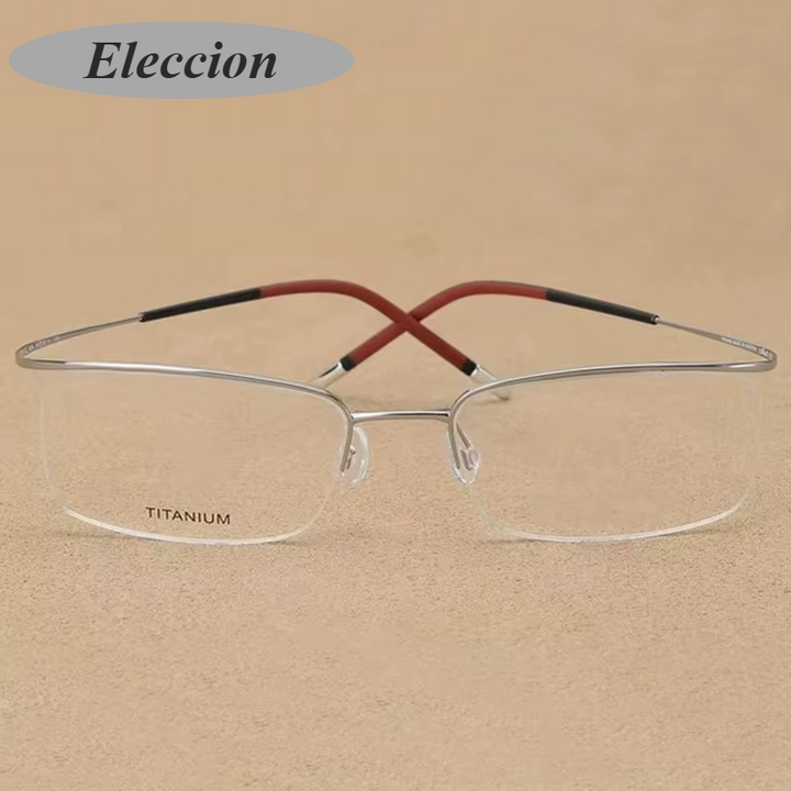 Eleccion Unisex Semi Rim Square Brow Line Titanium Eyeglasses 845296