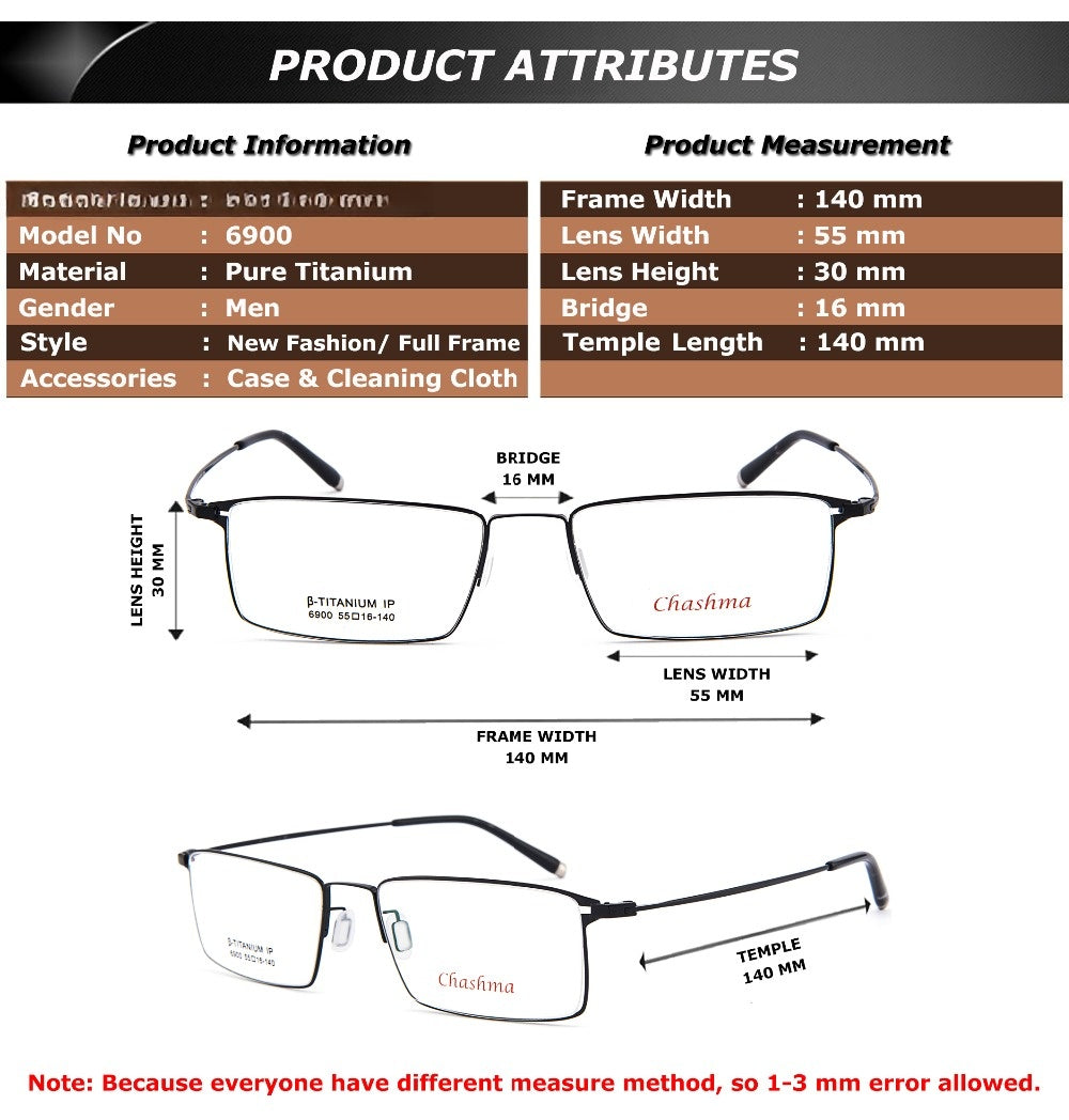 Chashma Ottica Mens Full Rim Square Titanium Eyeglasses 69004 — view 1 | Chashma Ottica at FuzWeb