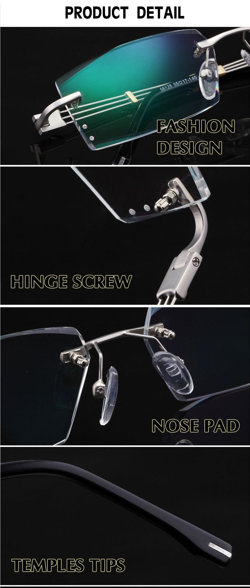 Chashma Mens Rimless Square Alloy Eyeglasses 58128 — view 2 | Chashma at FuzWeb
