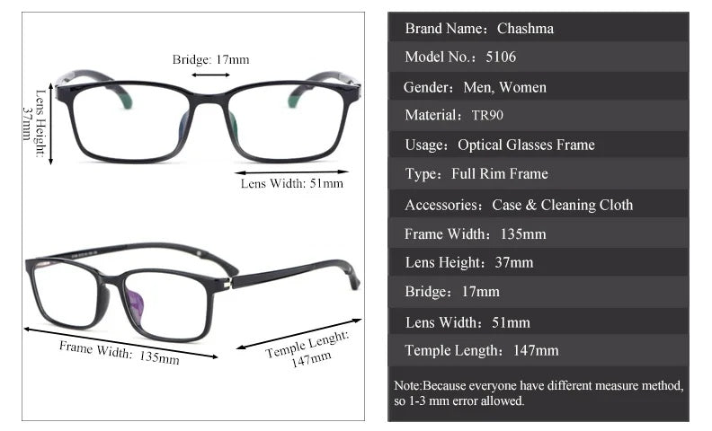Chashma Ochki Unisex Full Rim Square Tr 90 Titanium Eyeglasses 5106 — view 12 | Chashma Ochki at FuzWeb