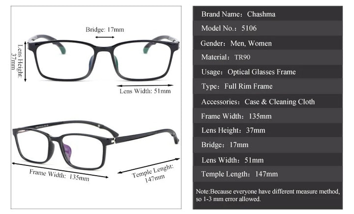 Chashma Ochki Unisex Full Rim Square Tr 90 Titanium Eyeglasses 5106 — view 12 | Chashma Ochki at FuzWeb