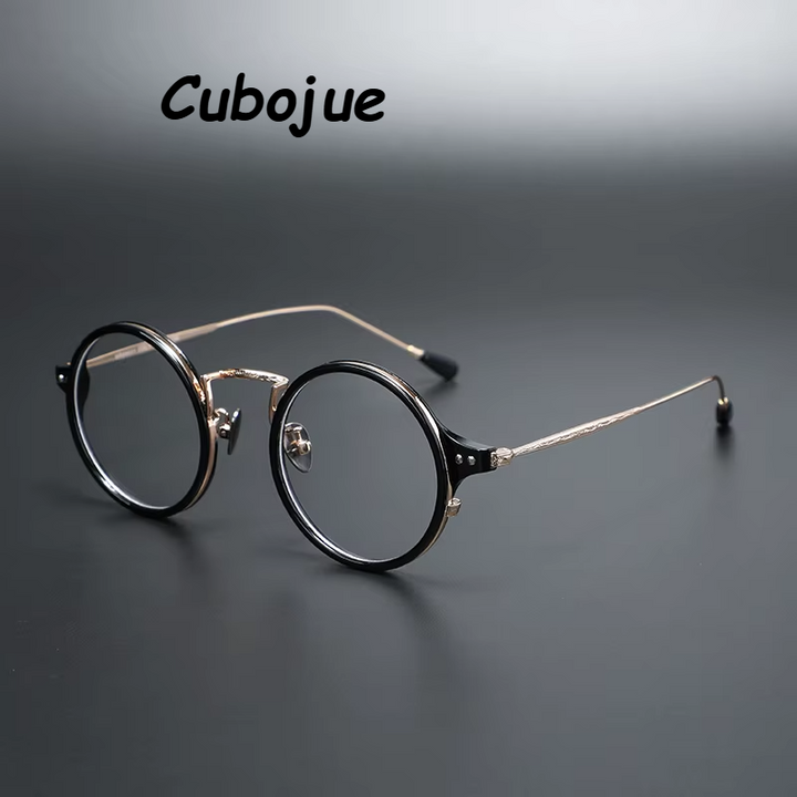 Cubojue Women's Full Rim Round Alloy Acetate Reading Glasses 71271 Reading Glasses Cubojue