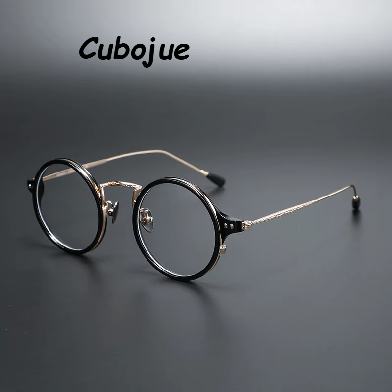 Cubojue Women's Full Rim Round Alloy Acetate Reading Glasses 71271 Reading Glasses Cubojue