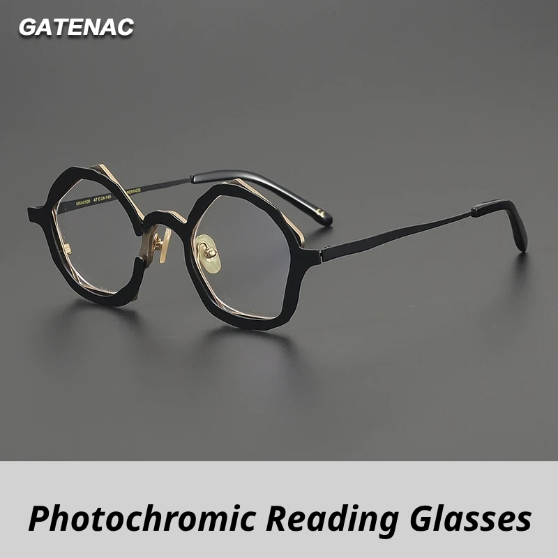 Gatenac Unisex Full Rim Oval Titanium Photochromic Reading Glasses 970100