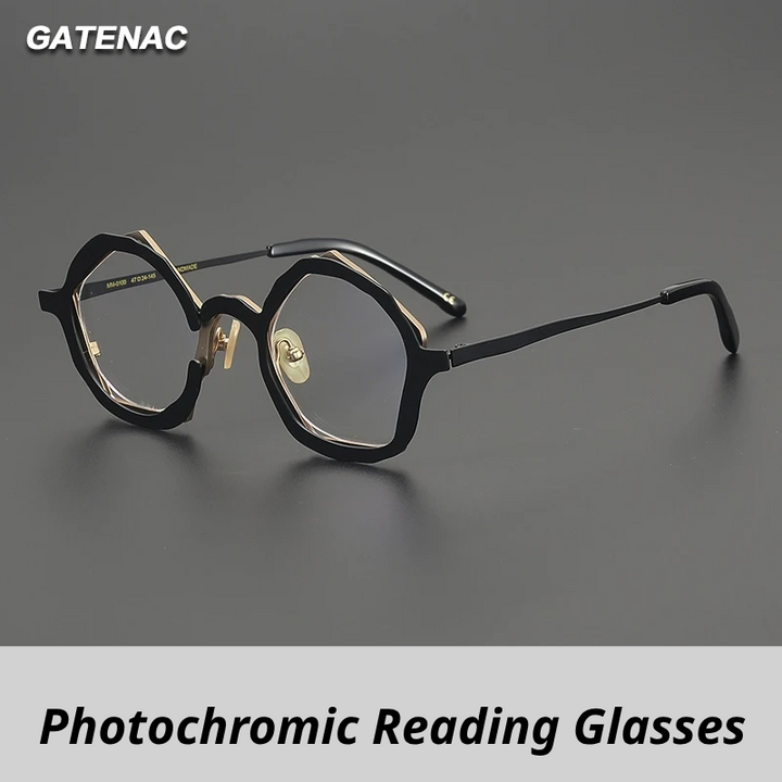 Gatenac Unisex Full Rim Oval Titanium Photochromic Reading Glasses 970100