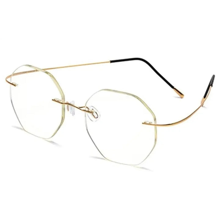 Chashma Ottica Unisex Rimless Octagon Polygon Titanium Eyeglasses 9017