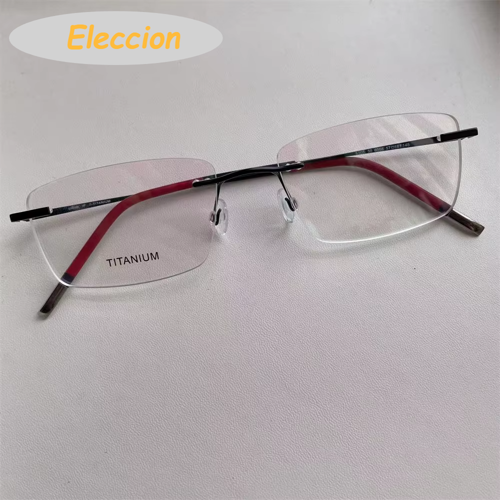 Eleccion Unisex Rimless Square Titanium Eyeglasses 947577 Rimless Eleccion Black