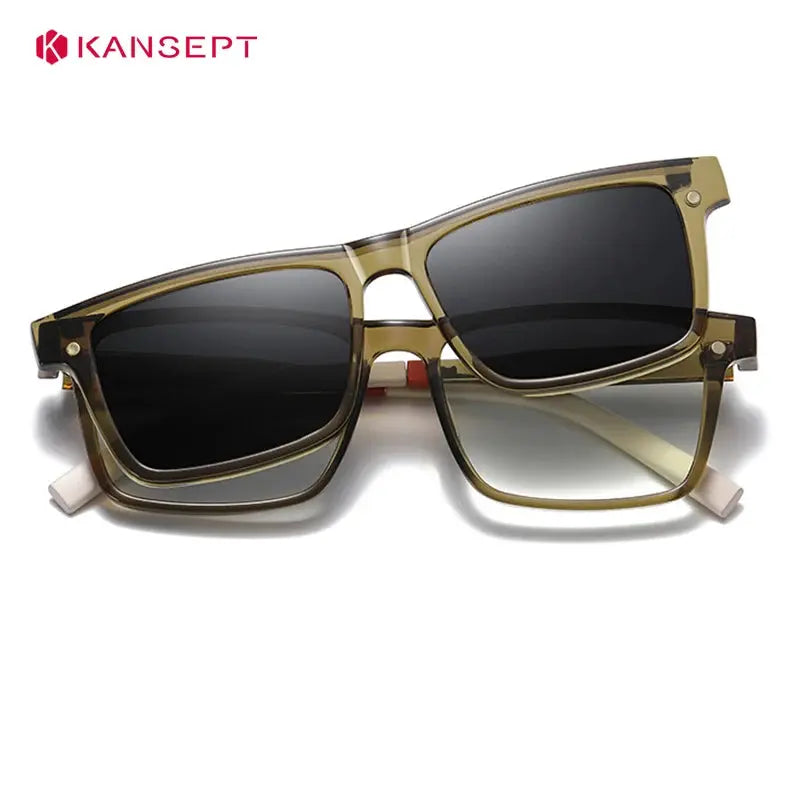 Kansept Unisex Full Rim Square Tr 90 Alloy Reading Glasses Clip On Sunglasses 57703.