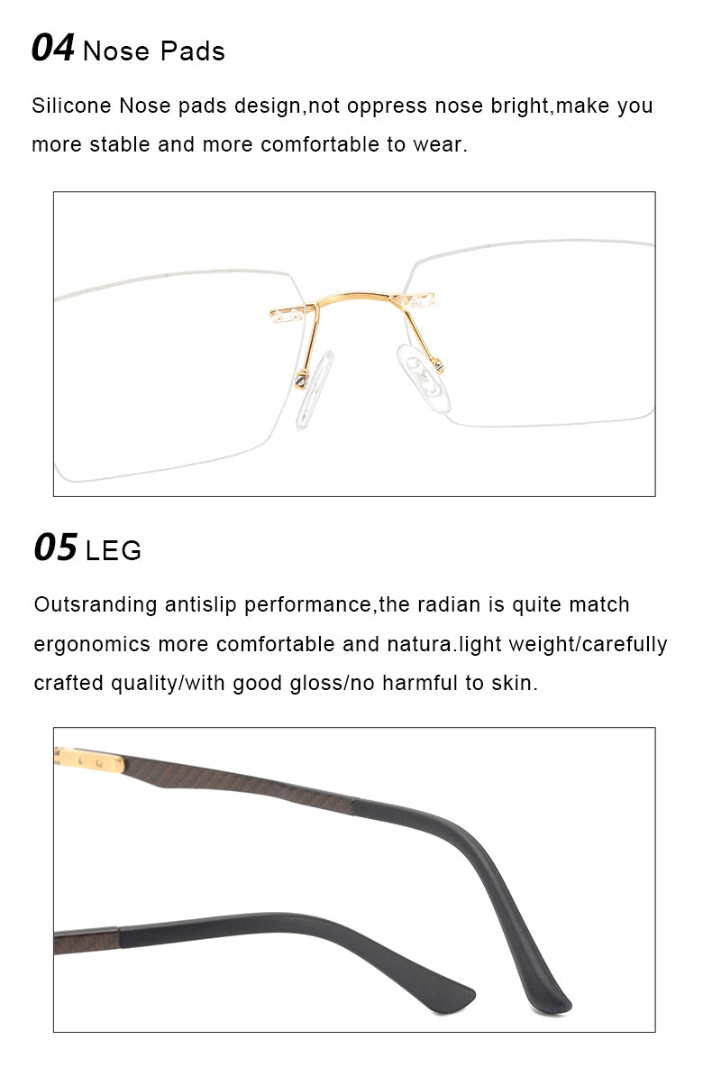 Krasivyy Mens Rimless Square Carbon Fiber Titanium Eyeglasses Kr16027 — view 7 | Krasivyy at FuzWeb