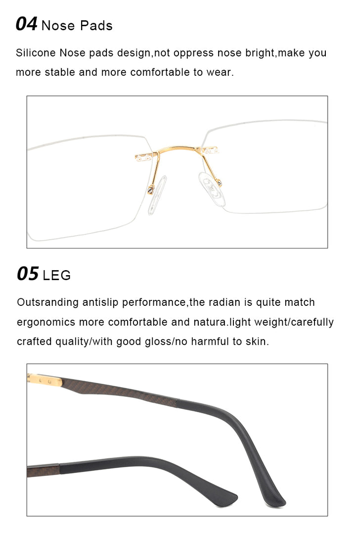 Krasivyy Mens Rimless Square Carbon Fiber Titanium Eyeglasses Kr16027 — view 7 | Krasivyy at FuzWeb