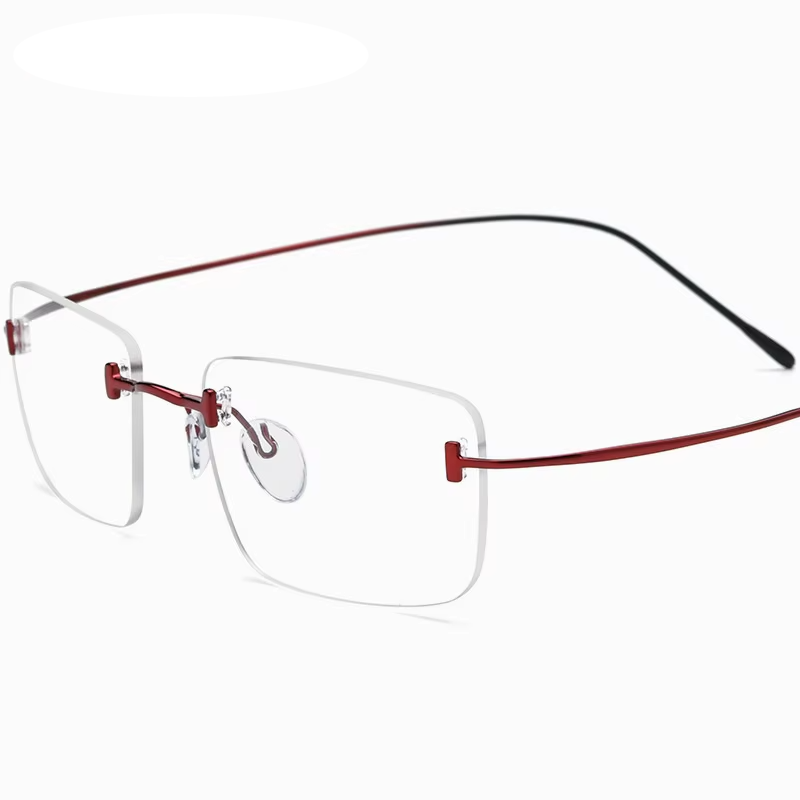 Eleccion Women's Rimless Square Titanium Eyeglasses 185871 Rimless Brightzone Red - Black