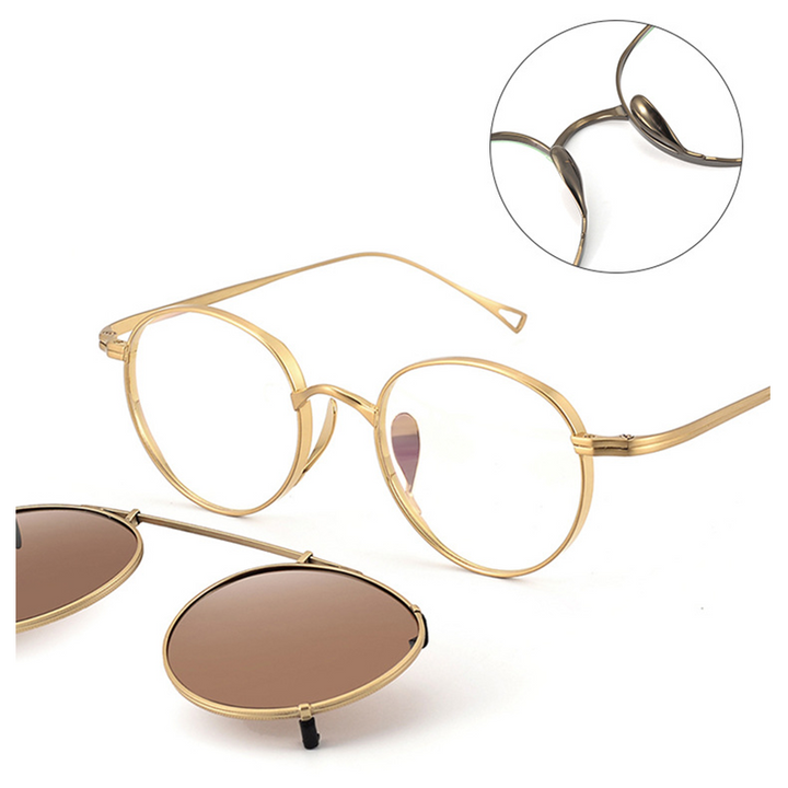 Bobbie Unisex Full Rim Oval Titanium Eyeglasses Clip On Sunglasses 642113.