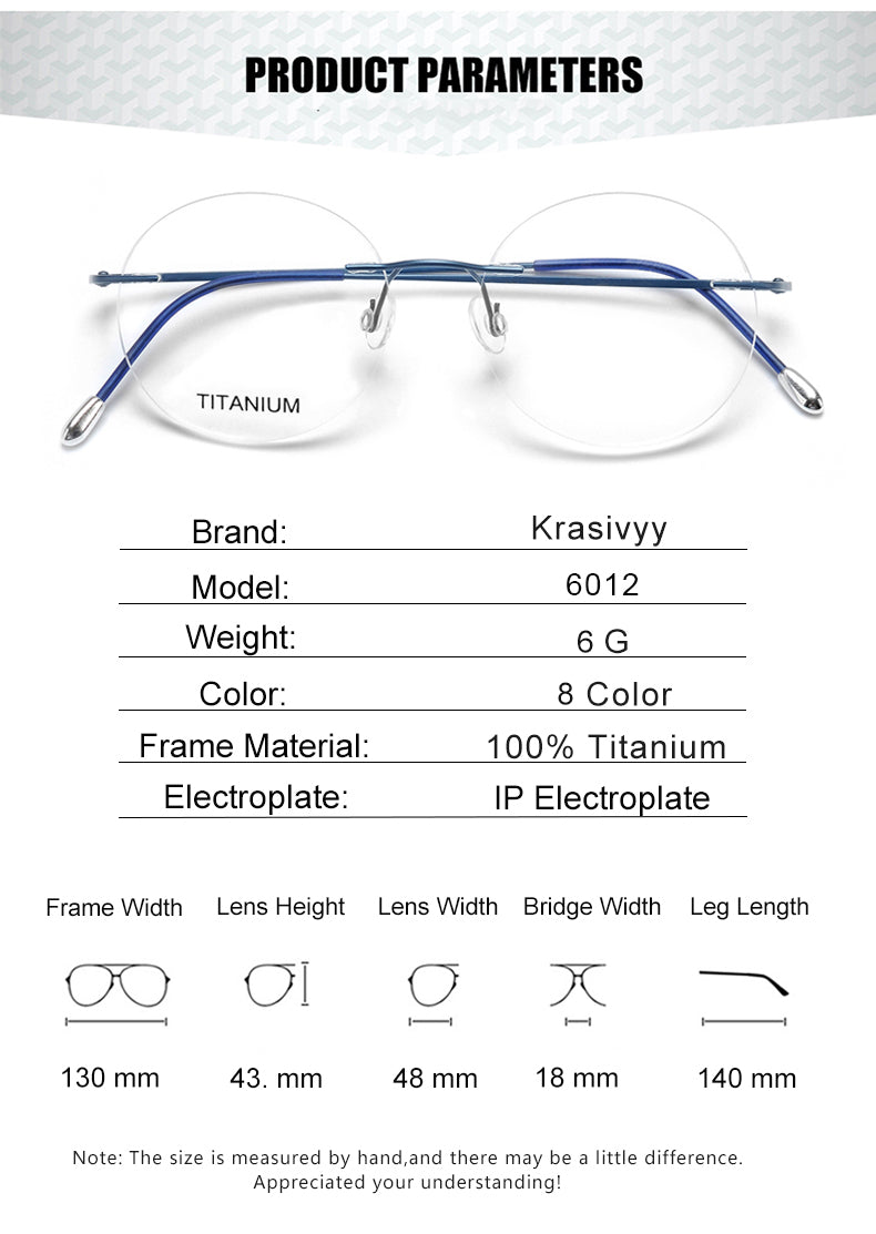 Krasivyy Unisex Rimless Round Titanium Eyeglasses Kr6012.