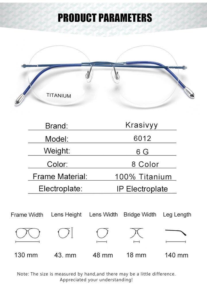 Krasivyy Unisex Rimless Round Titanium Eyeglasses Kr6012.