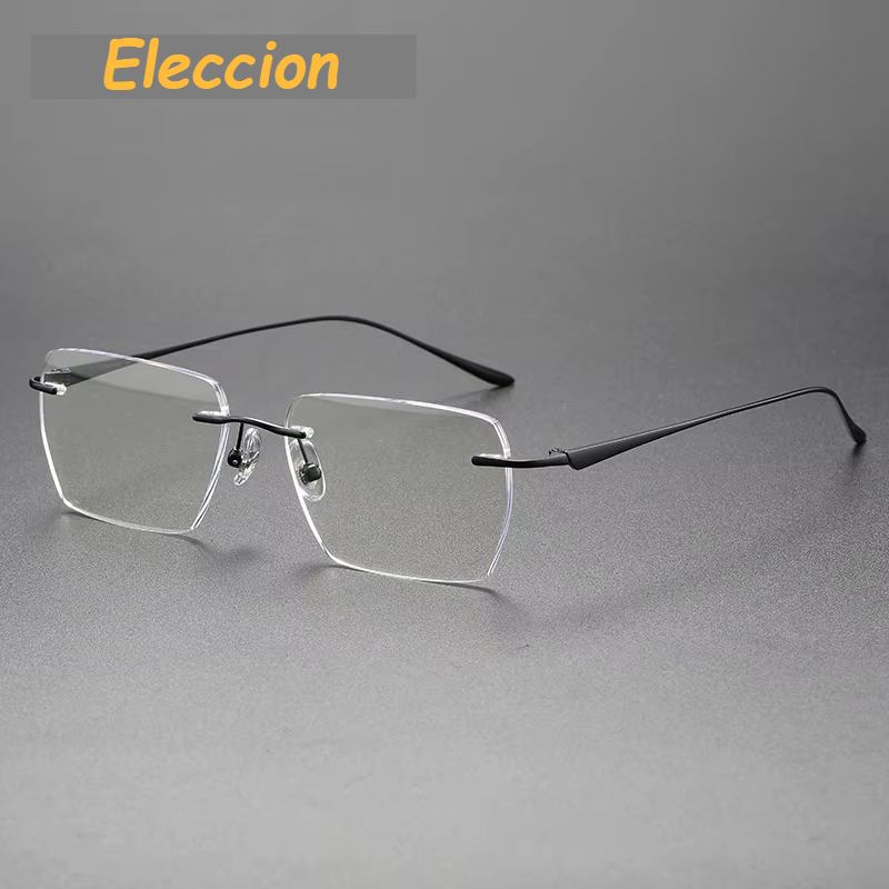 Eleccion Unisex Rimless Flat Top Square Titanium Eyeglasses 480958