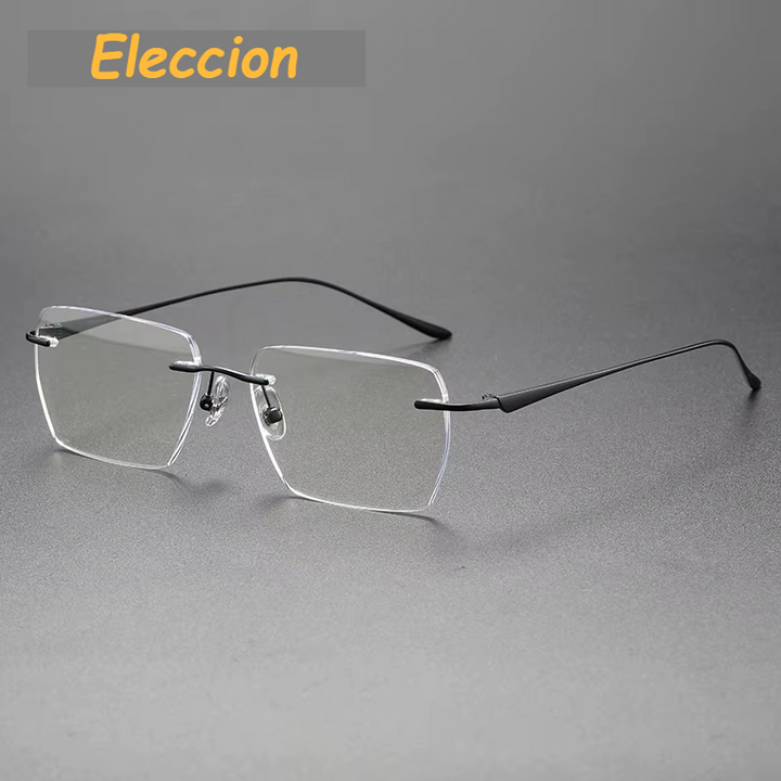 Eleccion Unisex Rimless Flat Top Square Titanium Eyeglasses 480958