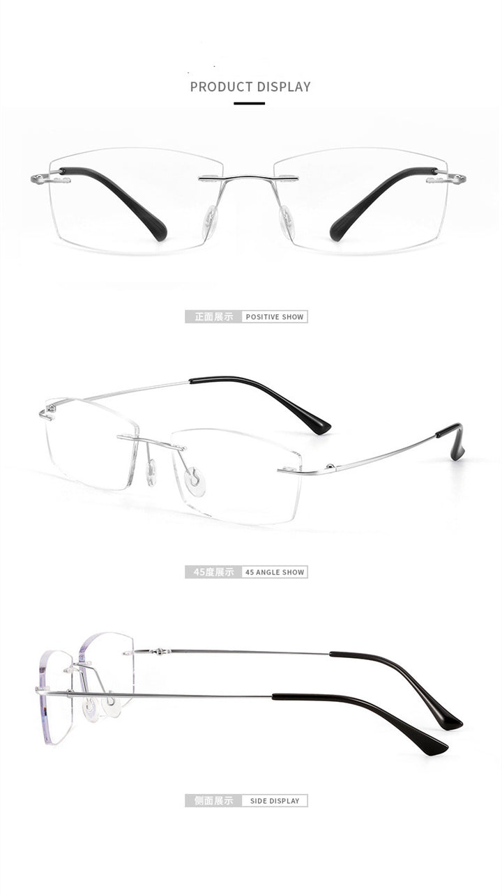 Kocolior Unisex Rimless Square Titanium Hyperopic Reading Glasses 8161.