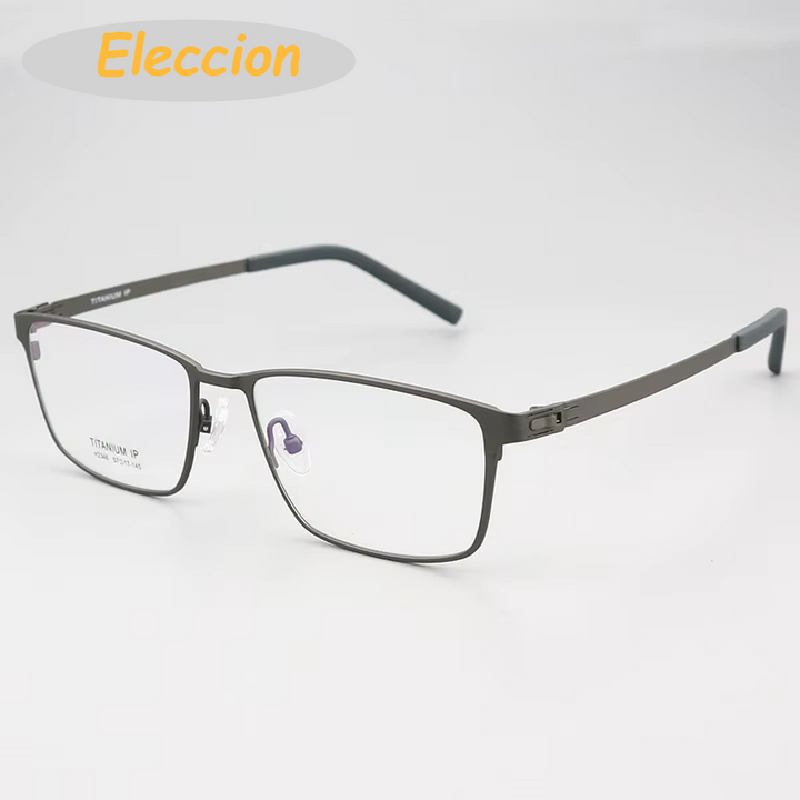 Eleccion Men's Full Rim Big Square Screwless Titanium Eyeglasses 42346