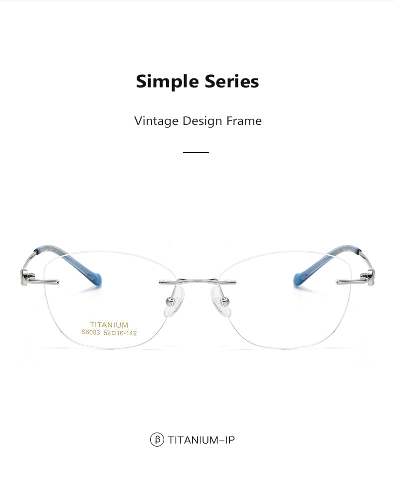 Oveliness Women's Rimless Square Cat Eye Titanium Eyeglasses 196003.
