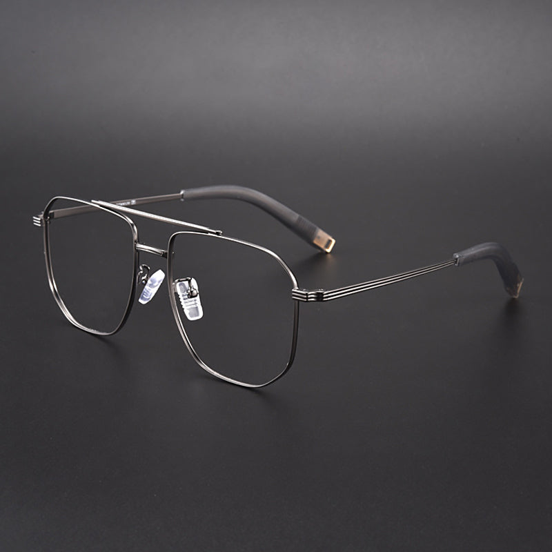 Gatenac Unisex Full Rim Square Double Bridge Titanium Photochromic Reading Glasses 760942.