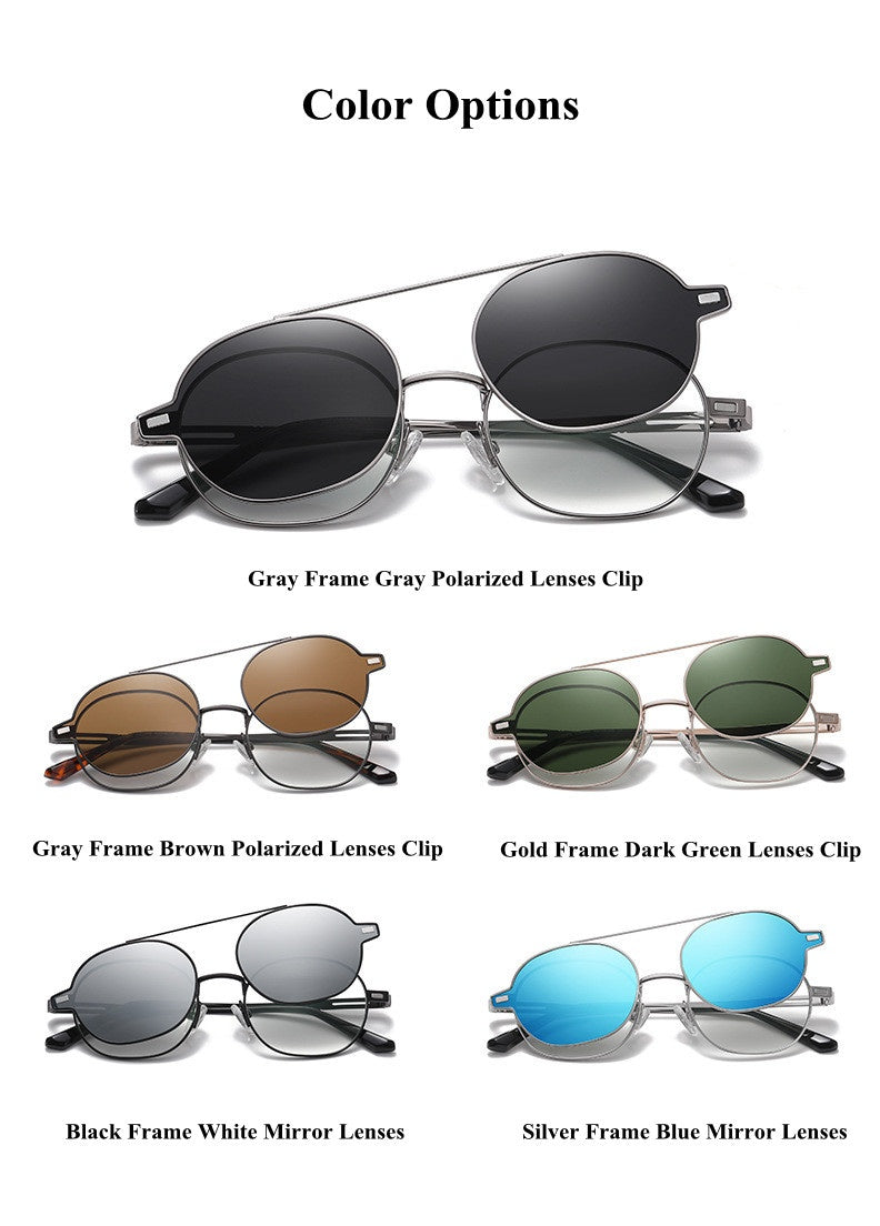 Chashma Ottica Unisex Full Rim Oval Alloy Eyeglasses Clip On Polarized Sunglasses 8802.