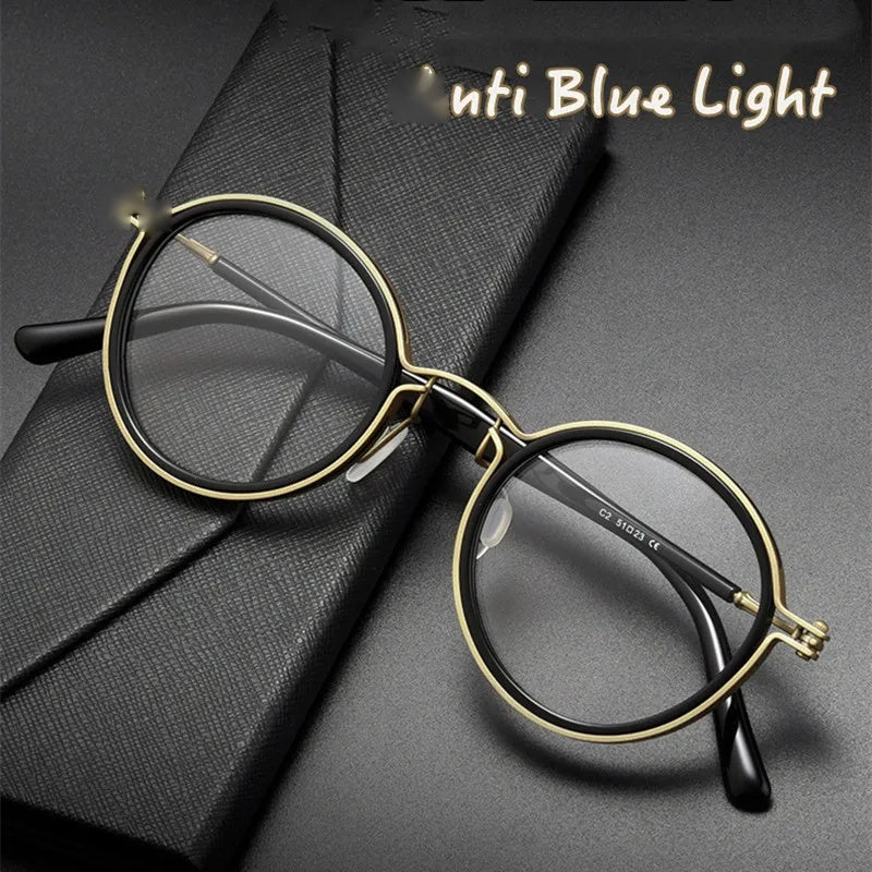 Kocolior Unisex Full Rim Round Alloy Acetate Hyperopic Reading Glasses 2203 — view 3 | Kocolior at FuzWeb