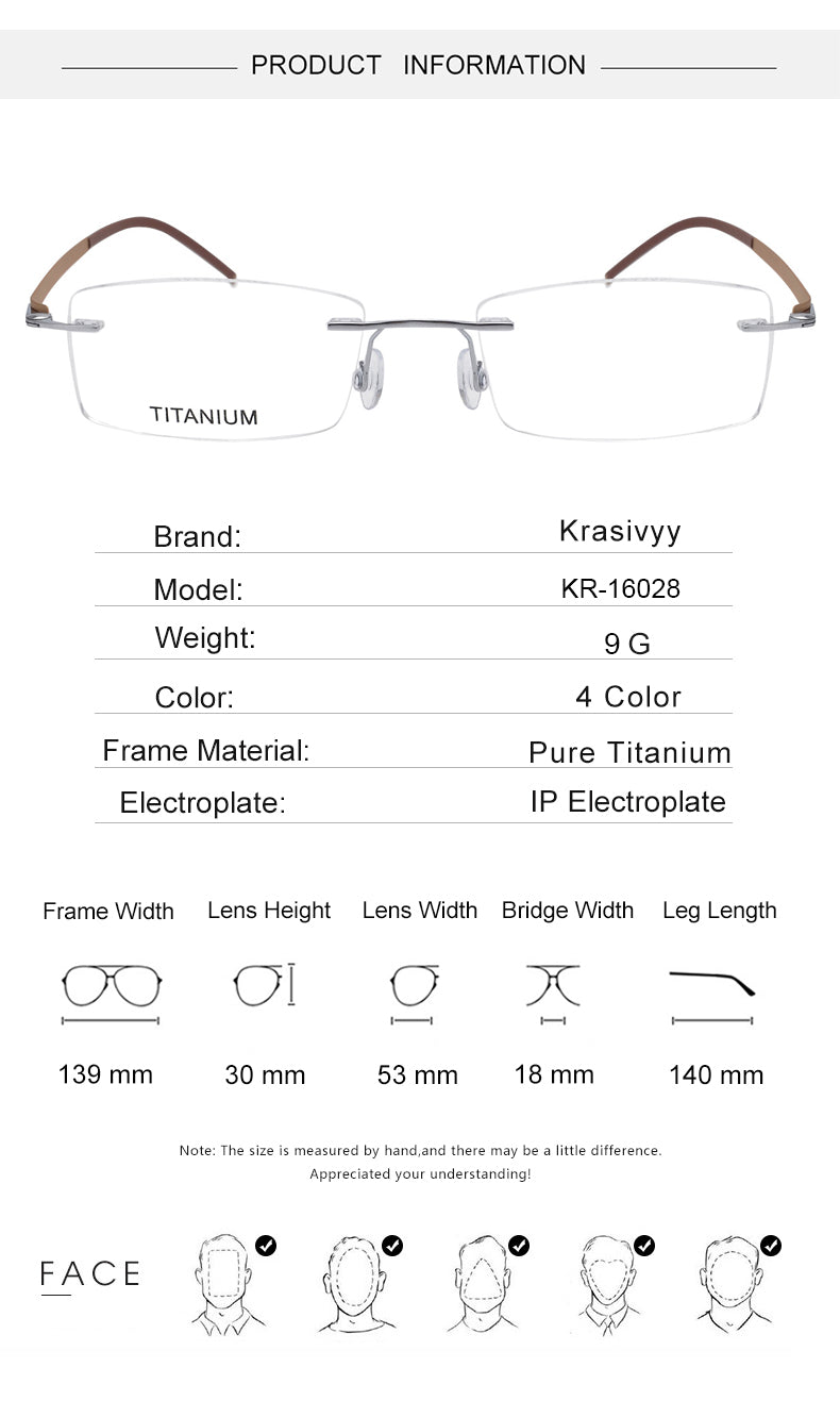 Krasivyy Unisex Rimless Square Oval Titanium Eyeglasses 316028 — view 1 | Krasivyy at FuzWeb