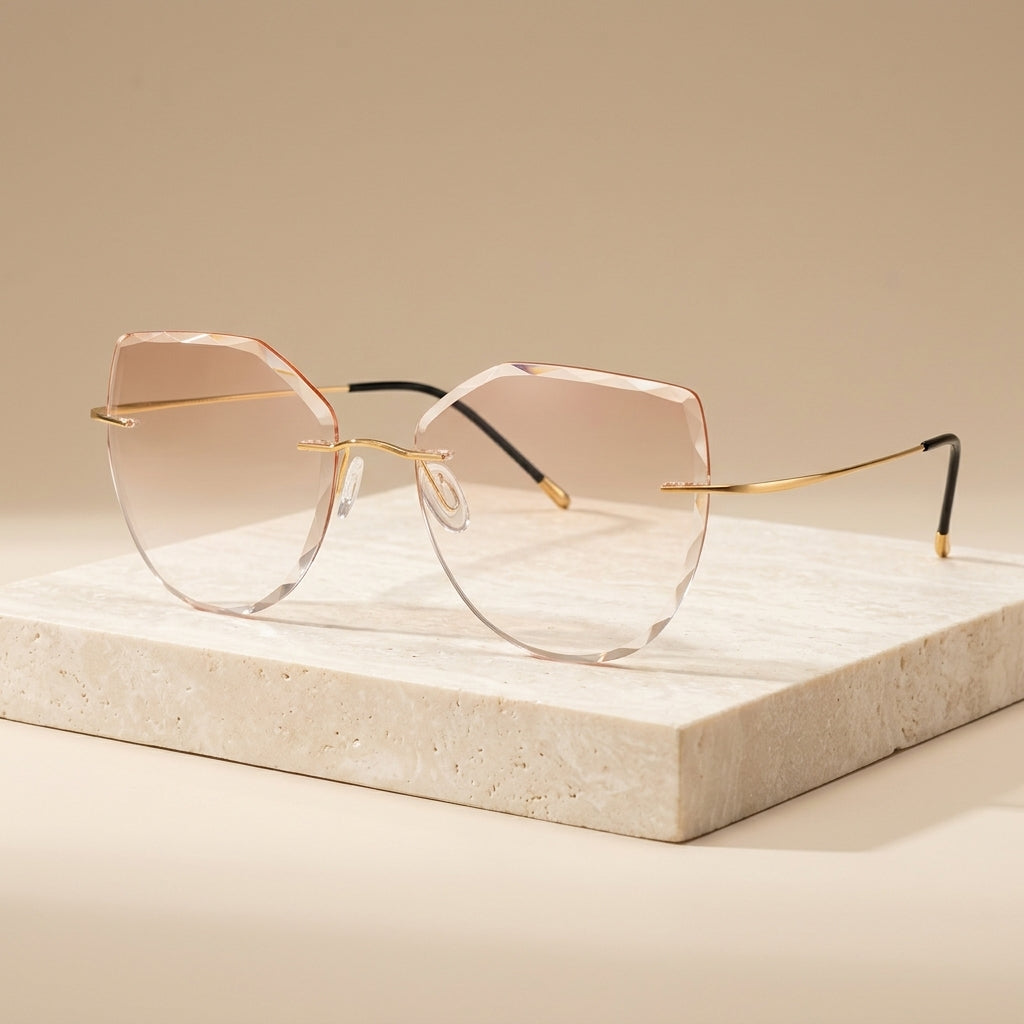 Chashma Ottica Women's Rimless Oval Cat Eye Titanium Eyeglasses 60744 - Hero Cover