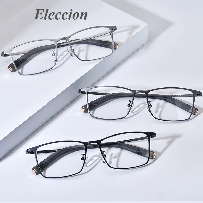 Eleccion Men's Full Rim Square Titanium Eyeglasses 185784