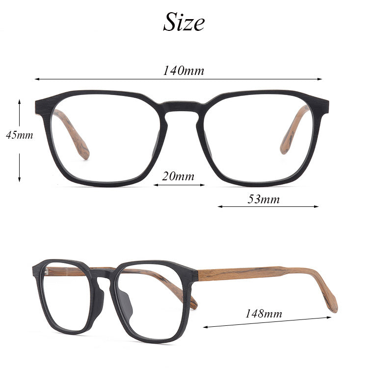 Hdcrafter Unisex Full Rim Square Wood Alloy Eyeglasses 1692.
