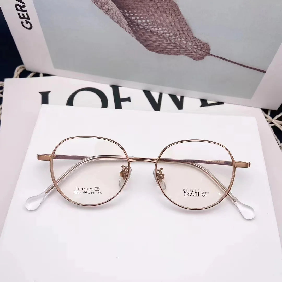 Chashma Ottica Unisex Full Rim Round Titanium Eyeglasses 5050 - Rose Gold