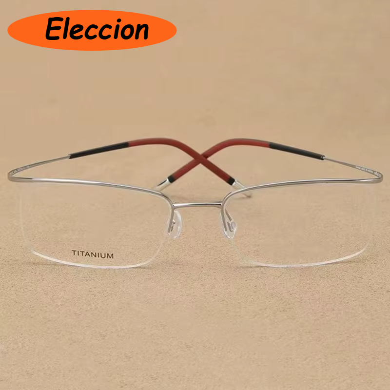 Eleccion Unisex Semi Rim Brow Line Titanium Eyeglasses 95296 Semi Rim Eleccion Silver