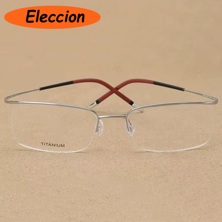 Eleccion Unisex Semi Rim Brow Line Titanium Eyeglasses 95296 Semi Rim Eleccion Silver