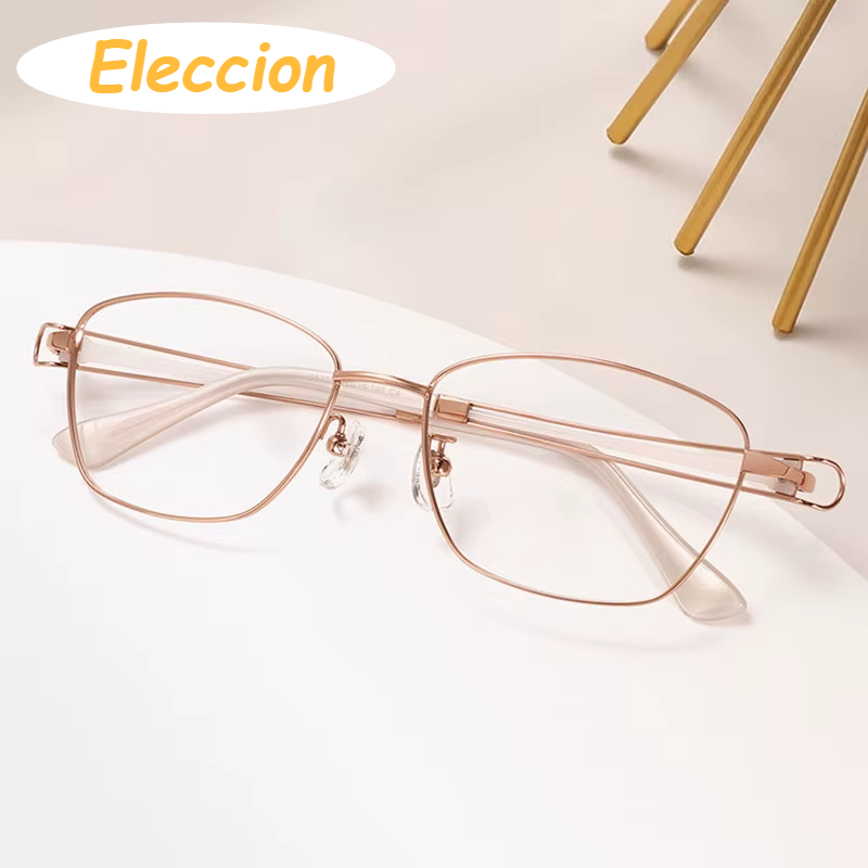 Eleccion Women's Full Rim Polygon Square Titanium Eyeglasses 95233