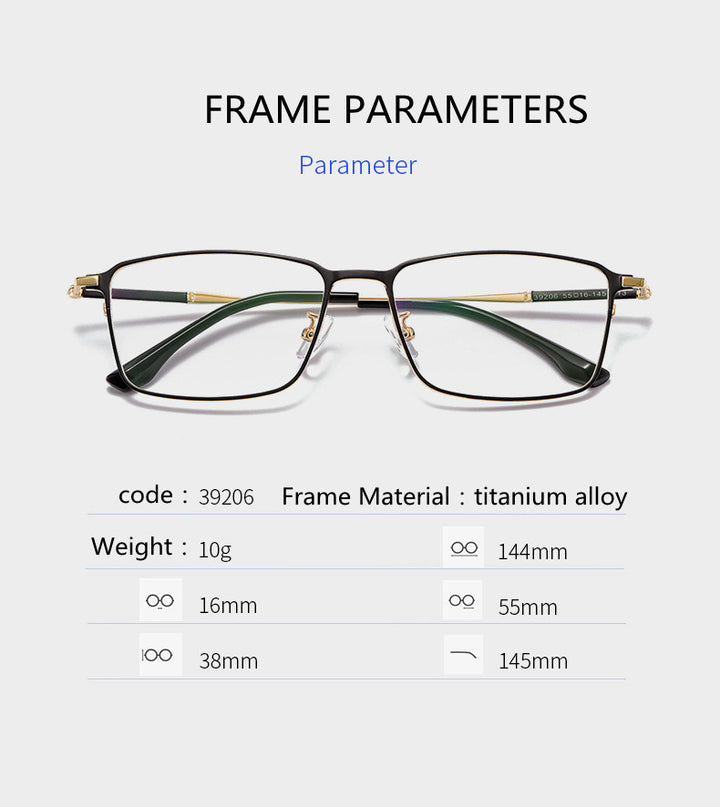 Kocolior Unisex Full Rim Square Titanium Alloy Hyperopic Reading Glasses 39206.