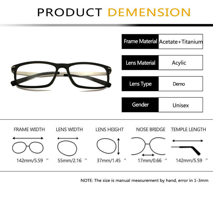 Esnbie Unisex Full Rim Square Acetate Titanium Eyeglasses 20091 — view 1 | Esnbie at FuzWeb