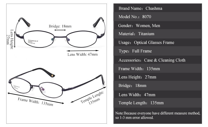 Chashma Unisex Full Rim Small Oval Titanium Eyeglasses 8070 — view 2 | Chashma at FuzWeb