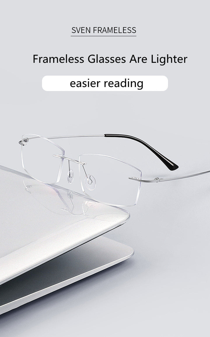 Kocolior Unisex Rimless Square Titanium Hyperopic Reading Glasses 8161 — view 2 | Kocolior at FuzWeb