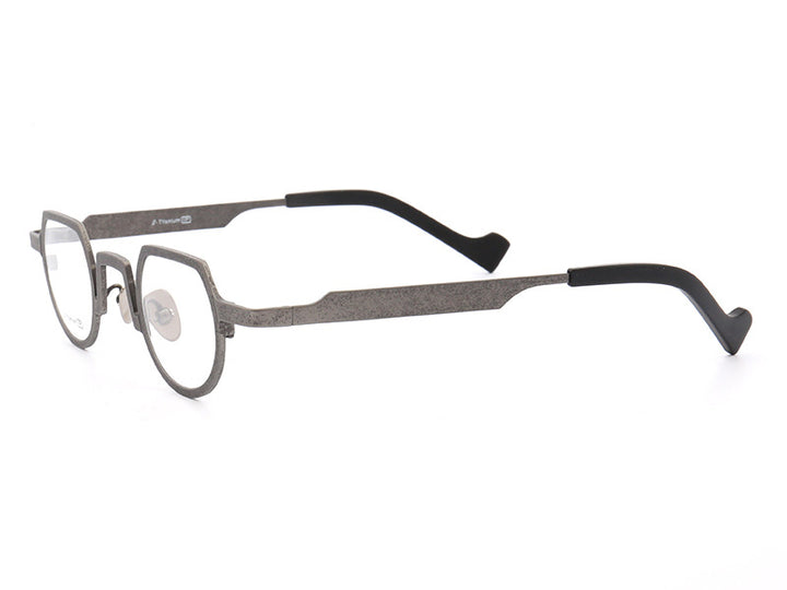 Muzz Mens Full Rim Irregular Flat Top Round Titanium Frame Eyeglasses T7020 — view 7 | Muzz at FuzWeb