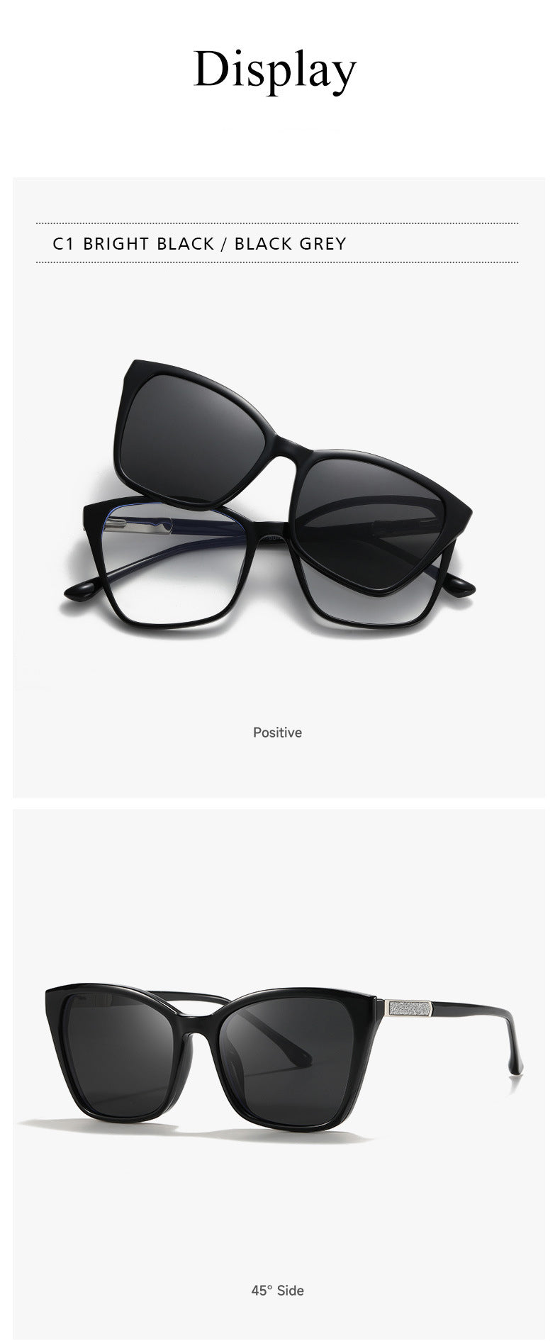 Kansept Unisex Full Rim Square Tr 90 Alloy Reading Glasses Clip On Sunglasses 72005.